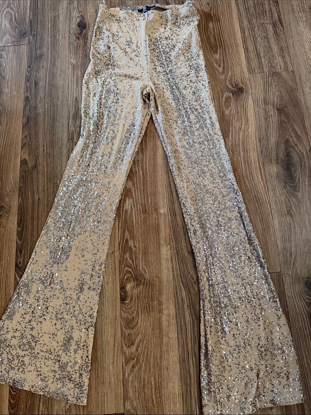 Blue Blush Champagne Sequin Boot Cut Pants